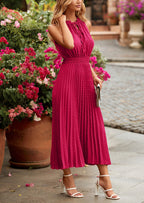 PRETTYGARDEN Women's Midi Summer Dresses Casual V Neck Swiss Dot Ruffle Sleeveless A Line Beach Sun Dress