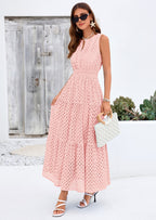 PRETTYGARDEN Summer Dresses for Women Sundresses Sleeveless V Neck Eyelet A Line Flowy Beach Vacation Spring Maxi Dress