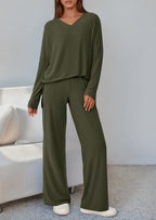 PRETTYGARDEN 2 Piece Lounge Sets for Women Fall Outfits Casual Loose Long Sleeve Tops Wide Leg Pants Matching Pajama Set