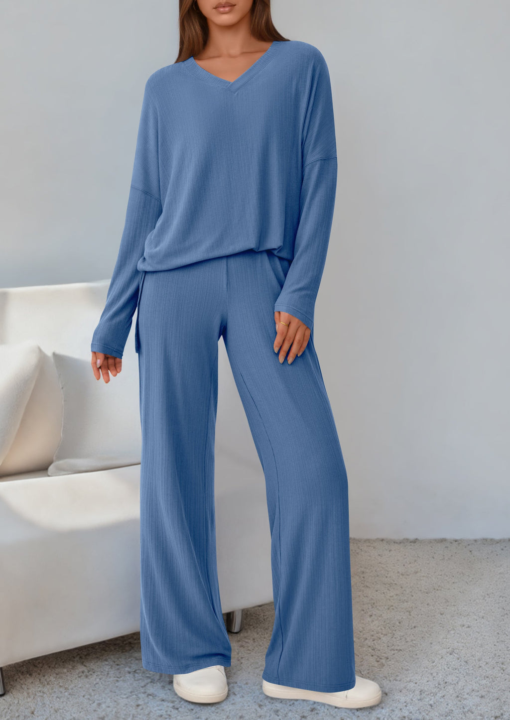 PRETTYGARDEN 2 Piece Lounge Sets for Women Fall Outfits Casual Loose Long Sleeve Tops Wide Leg Pants Matching Pajama Set