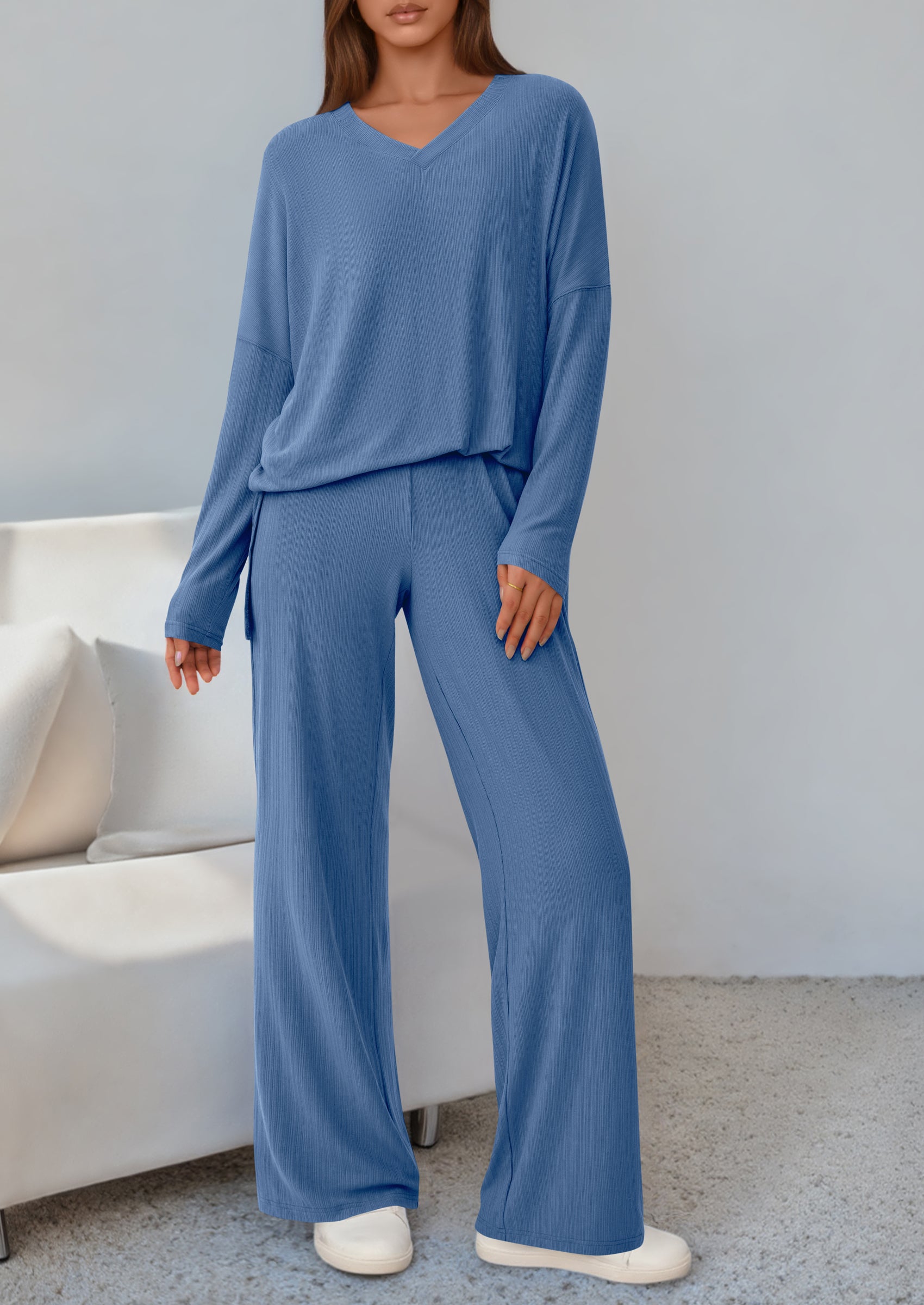 PRETTYGARDEN 2 Piece Lounge Sets for Women Fall Outfits Casual Loose Long Sleeve Tops Wide Leg Pants Matching Pajama Set