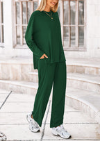 PRETTYGARDEN Women's Two Piece Lounge Sets Matching Long Sleeve Shirts Wide Leg Pants Tracksuits Travel Outfits Fall Clothes