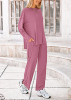 PRETTYGARDEN Women's Two Piece Lounge Sets Matching Long Sleeve Shirts Wide Leg Pants Tracksuits Travel Outfits Fall Clothes