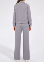 PRETTYGARDEN Women's 2 Piece Outfits Casual Lapel Half Zip Sweatshirts And Wide Leg Pants Tracksuit Sets