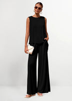PRETTYGARDEN Women's Two Piece Matching Lounge Sets Asymmetrical Split Tank Tops Wide Leg Pants Summer Outfits Tracksuit