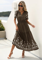 PRETTYGARDEN Women's Summer Boho Maxi Dress Spring Floral Short Sleeve V Neck A Line Flowy Beach Wedding Guest Dresses