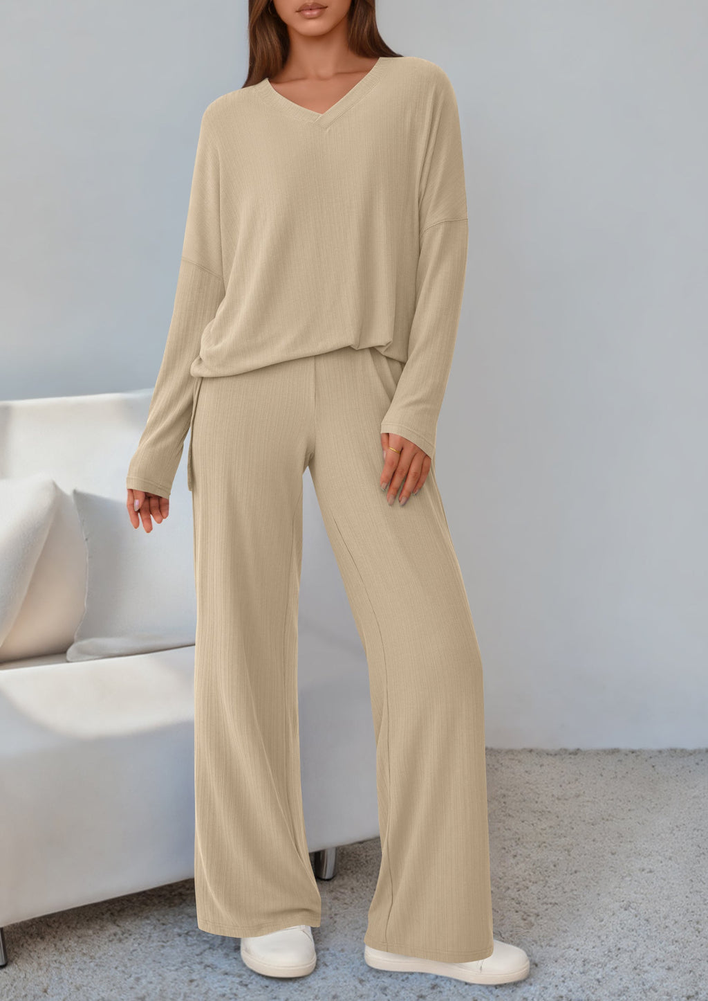 PRETTYGARDEN 2 Piece Lounge Sets for Women Fall Outfits Casual Loose Long Sleeve Tops Wide Leg Pants Matching Pajama Set