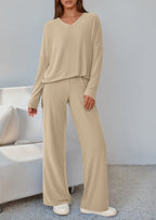 PRETTYGARDEN 2 Piece Lounge Sets for Women Fall Outfits Casual Loose Long Sleeve Tops Wide Leg Pants Matching Pajama Set