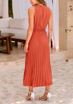 PRETTYGARDEN Women's Midi Summer Dresses Casual V Neck Swiss Dot Ruffle Sleeveless A Line Beach Sun Dress