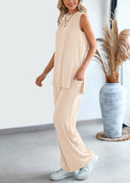 PRETTYGARDEN 2 Piece Set Loose Tank Top Wide Leg Pants Casual Matching Outfits Tracksuit