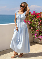 PRETTYGARDEN Women's Boho Maxi Dress Summer Cap Sleeve Long Flowy Beach Vacation Floral Sundresses Spring Resort Wear
