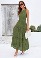 PRETTYGARDEN Summer Dresses for Women Sundresses Sleeveless V Neck Eyelet A Line Flowy Beach Vacation Spring Maxi Dress