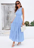 PRETTYGARDEN Summer Dresses for Women Sundresses Sleeveless V Neck Eyelet A Line Flowy Beach Vacation Spring Maxi Dress