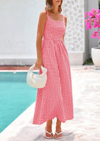 PRETTYGARDEN Women's Summer Spaghetti Strap Maxi Dresses Plaid Square Neck A Line Casual Beach Vacation Long Sundress