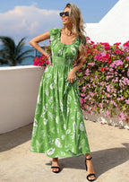 PRETTYGARDEN Women's Boho Maxi Dress Summer Cap Sleeve Long Flowy Beach Vacation Floral Sundresses Spring Resort Wear