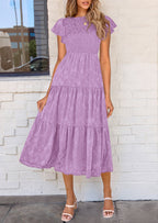 PRETTYGARDEN Midi Dress for Women Summer Floral Cap Sleeve Smocked Ruffle A Line Long Flowy Wedding Guest Dresses
