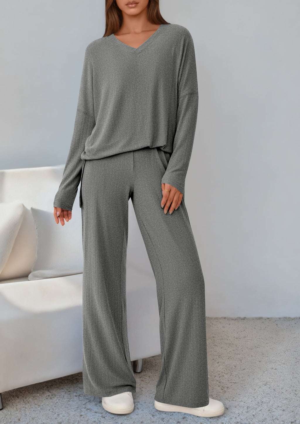 PRETTYGARDEN 2 Piece Lounge Sets for Women Fall Outfits Casual Loose Long Sleeve Tops Wide Leg Pants Matching Pajama Set