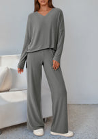 PRETTYGARDEN 2 Piece Lounge Sets for Women Fall Outfits Casual Loose Long Sleeve Tops Wide Leg Pants Matching Pajama Set