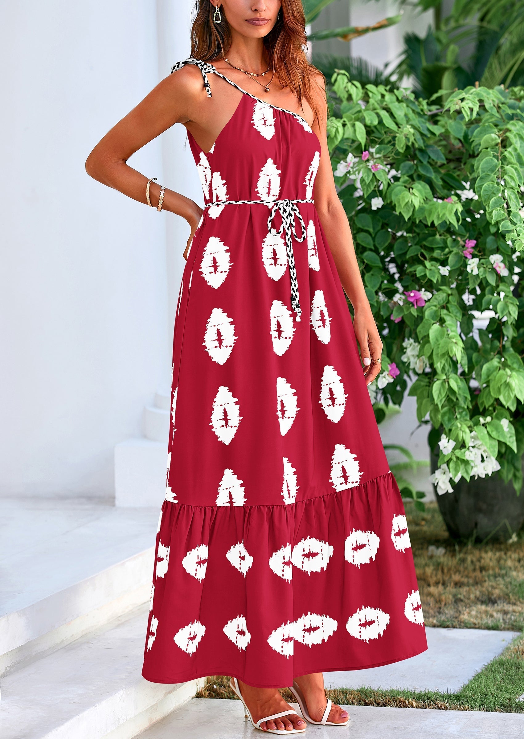 PRETTYGARDEN Women's Summer Maxi Dresses One Shoulder Printed Flowy Boho Beach Vacation Long Sundress