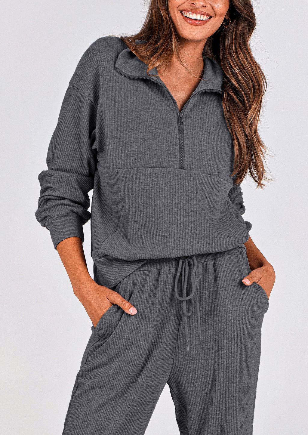 PRETTYGARDEN Women's Fall 2 Piece Lounge Sets Zip Up Sweatshirt Jogger Pants Sweat Track Suits Travel Outfit Winter Clothing
