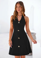PRETTYGARDEN Cocktail Dresses for Women Short Summer Elegant Halter V Neck Sleeveless A Line Spring Mini Party Dress