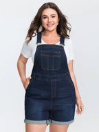Stretchy Straight-Leg Denim Overall Jumpsuit