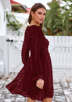 BTFBM Spring Dresses for Women 2026 Long Sleeve Casual V Neck Swiss Dot Smocked Ruffle Chiffon Flowy Mini Summer Dress