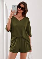 PRETTYGARDEN Womens 2 Piece Sets Oversized Vneck Half Sleeve Tops Shorts Lounge Set Casual Summer Travel Beach Outfits