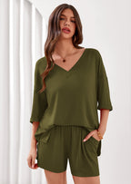 PRETTYGARDEN Womens 2 Piece Sets Oversized Vneck Half Sleeve Tops Shorts Lounge Set Casual Summer Travel Beach Outfits