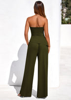 PRETTYGARDEN Summer Sets Women 2 Piece Outfits Asymmetrical Tube Tops and Pants Beach Vacation Airport Matching Lounge Set