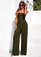 PRETTYGARDEN Summer Sets Women 2 Piece Outfits Asymmetrical Tube Tops and Pants Beach Vacation Airport Matching Lounge Set