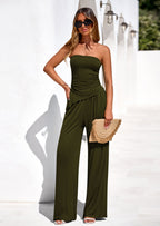 PRETTYGARDEN Summer Sets Women 2 Piece Outfits Asymmetrical Tube Tops and Pants Beach Vacation Airport Matching Lounge Set