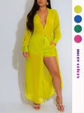 Women's Solid Color Button Front Shirt & Shorts Two-Piece Set