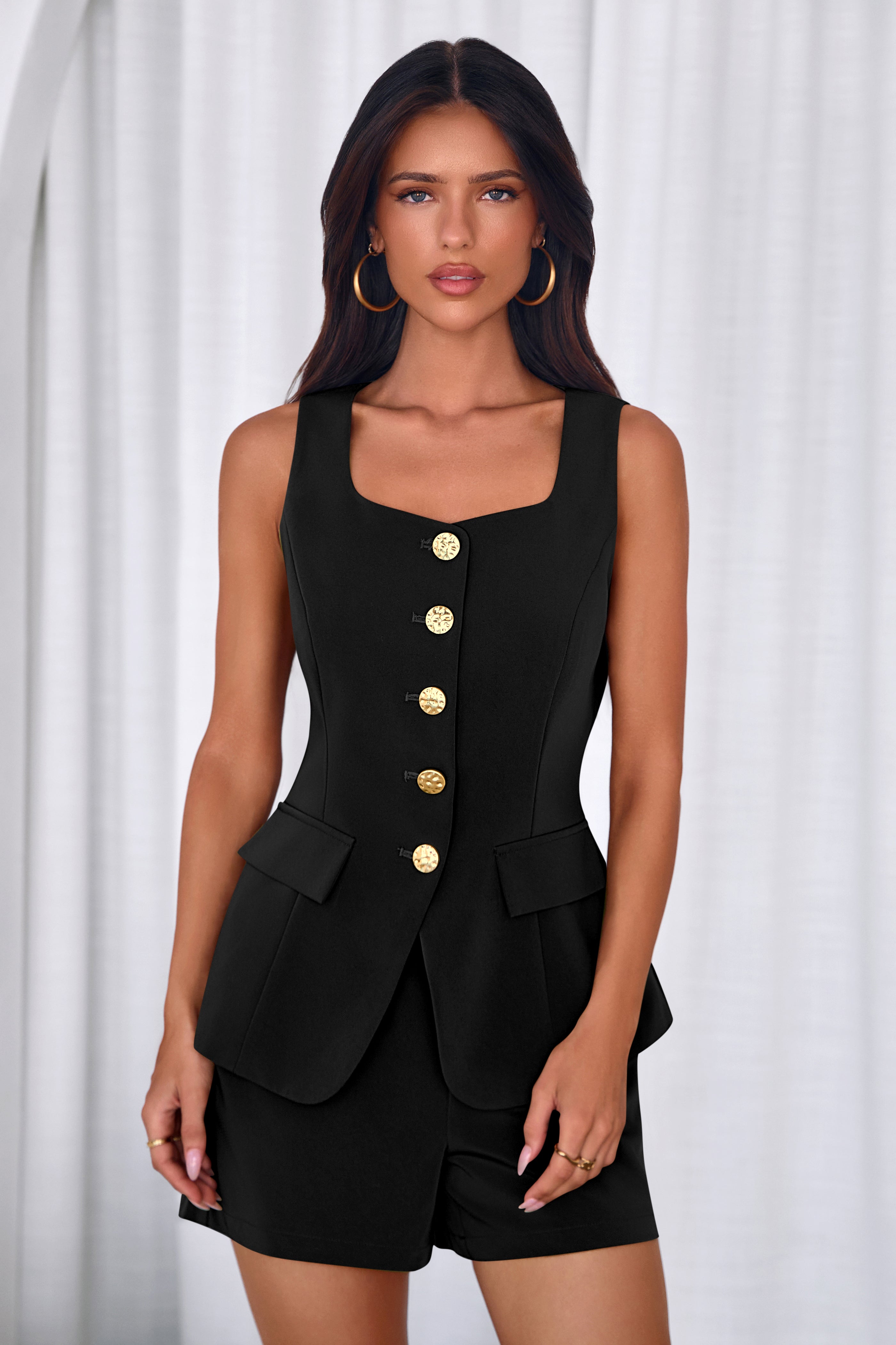 PRETTYGARDEN Womens 2 Piece Matching Sets Fashion Button Down Suit Vest Tops Shorts Set Spring Business Casual Outfits