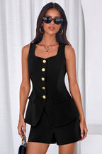 PRETTYGARDEN Womens 2 Piece Matching Sets Fashion Button Down Suit Vest Tops Shorts Set Spring Business Casual Outfits