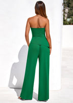 PRETTYGARDEN Summer Sets Women 2 Piece Outfits Asymmetrical Tube Tops and Pants Beach Vacation Airport Matching Lounge Set
