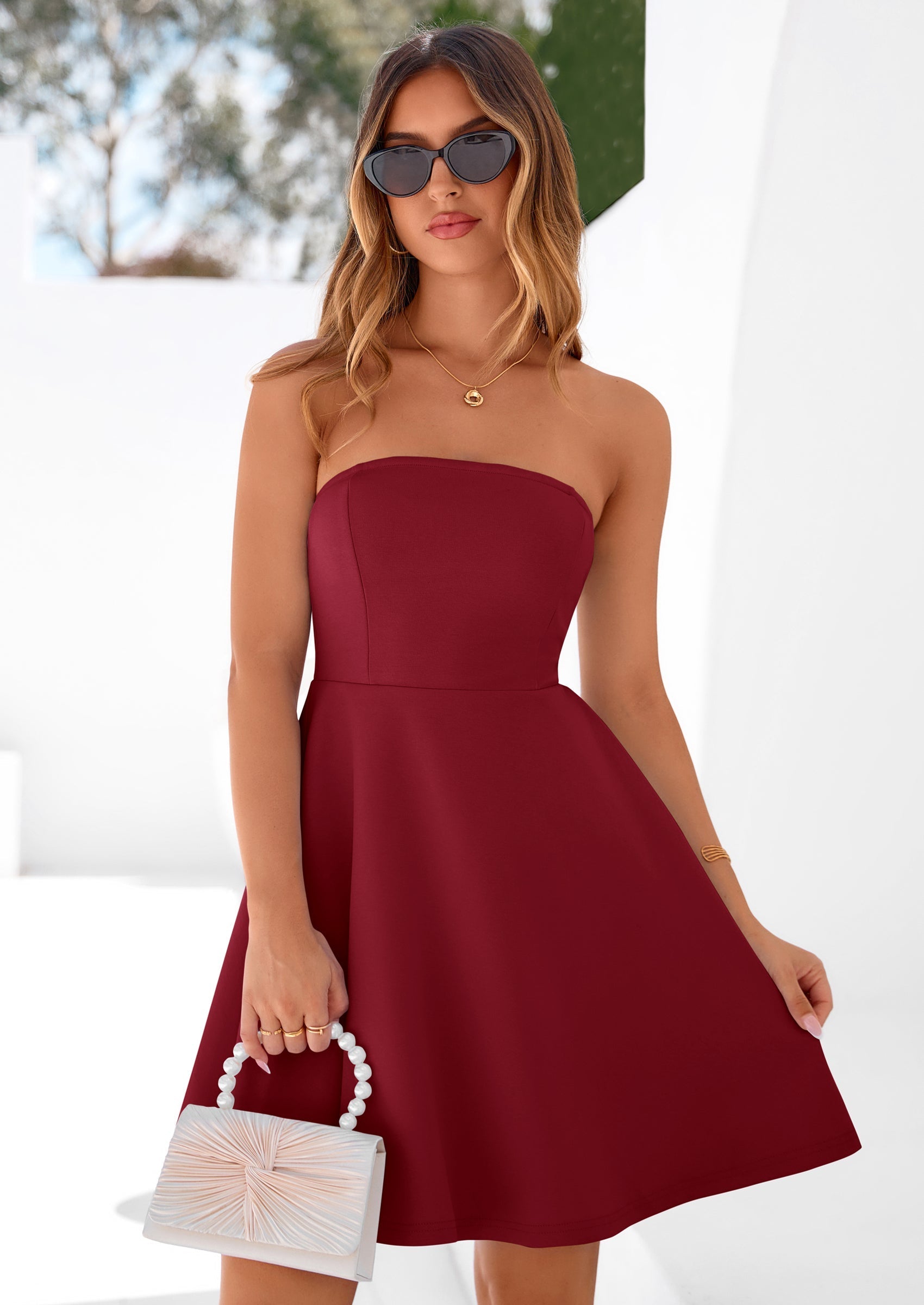 PRETTYGARDEN Women's Strapless Mini Summer Dress Spring A Line Tube Top Sundress Cocktail Party Short Dresses