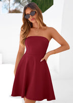 PRETTYGARDEN Women's Strapless Mini Summer Dress Spring A Line Tube Top Sundress Cocktail Party Short Dresses