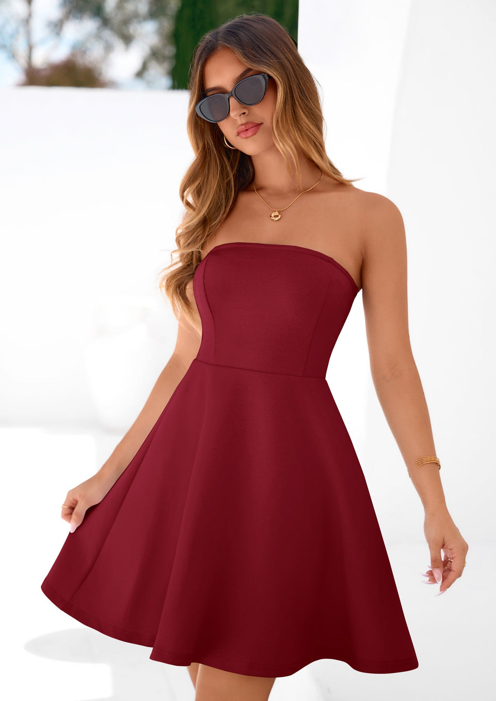 PRETTYGARDEN Women's Strapless Mini Summer Dress Spring A Line Tube Top Sundress Cocktail Party Short Dresses