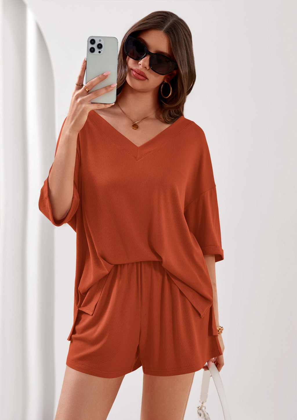 PRETTYGARDEN Womens 2 Piece Sets Oversized Vneck Half Sleeve Tops Shorts Lounge Set Casual Summer Travel Beach Outfits