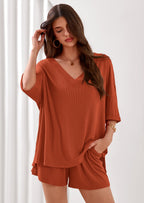 PRETTYGARDEN Womens 2 Piece Sets Oversized Vneck Half Sleeve Tops Shorts Lounge Set Casual Summer Travel Beach Outfits