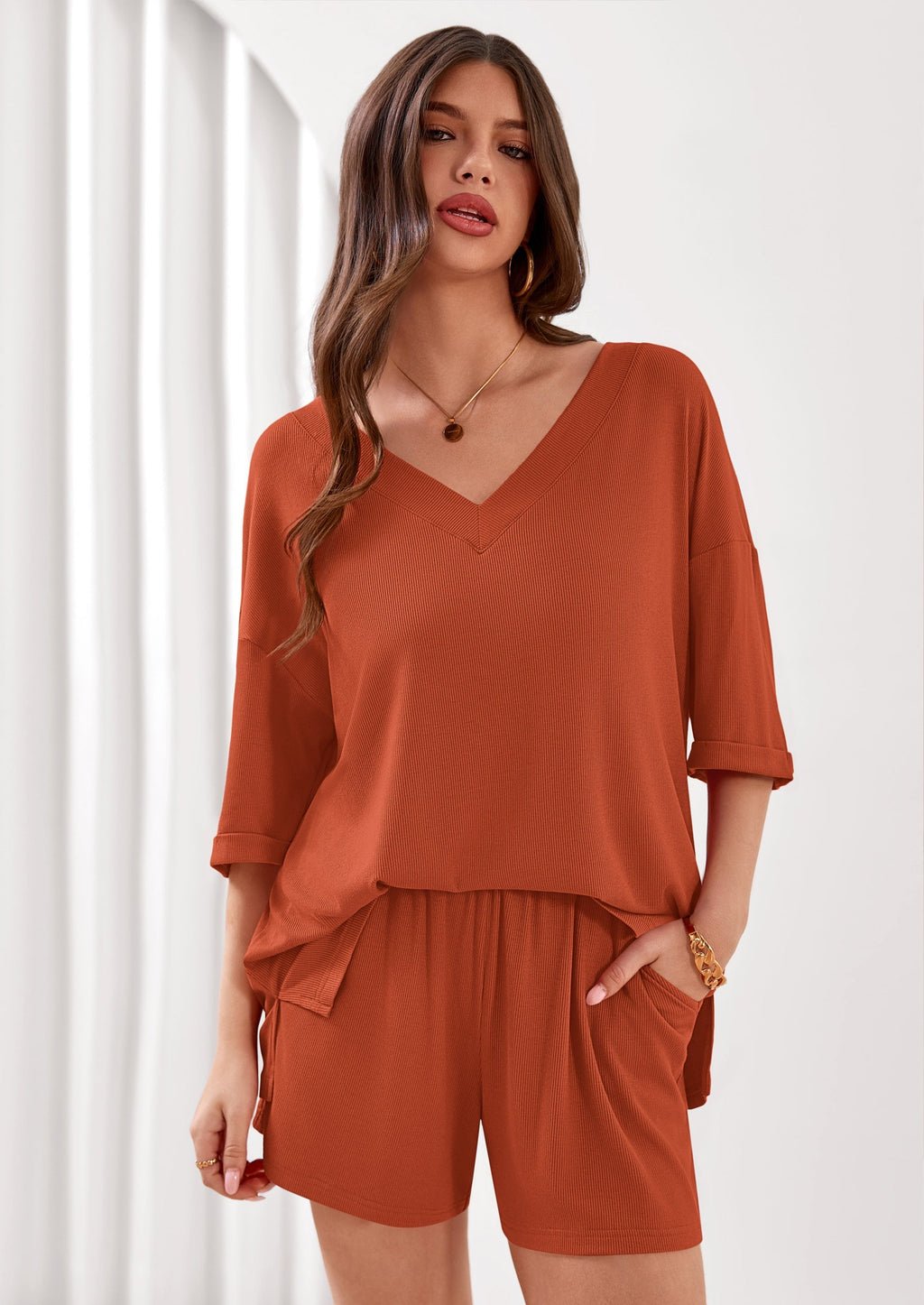 PRETTYGARDEN Womens 2 Piece Sets Oversized Vneck Half Sleeve Tops Shorts Lounge Set Casual Summer Travel Beach Outfits