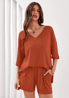PRETTYGARDEN Womens 2 Piece Sets Oversized Vneck Half Sleeve Tops Shorts Lounge Set Casual Summer Travel Beach Outfits