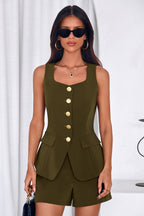 PRETTYGARDEN Womens 2 Piece Matching Sets Fashion Button Down Suit Vest Tops Shorts Set Spring Business Casual Outfits