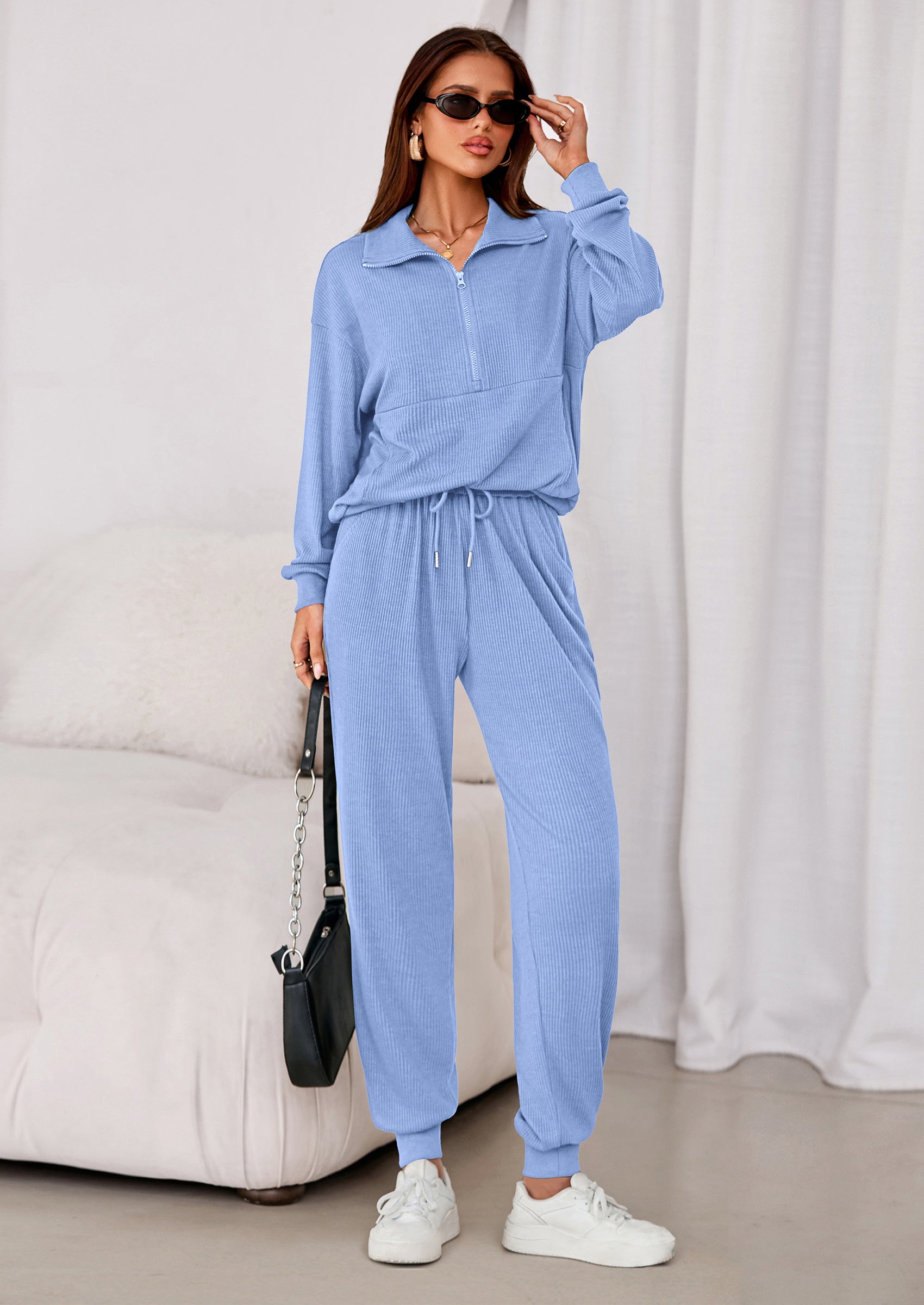 PRETTYGARDEN Women's Fall 2 Piece Lounge Sets Zip Up Sweatshirt Jogger Pants Sweat Track Suits Travel Outfit Winter Clothing