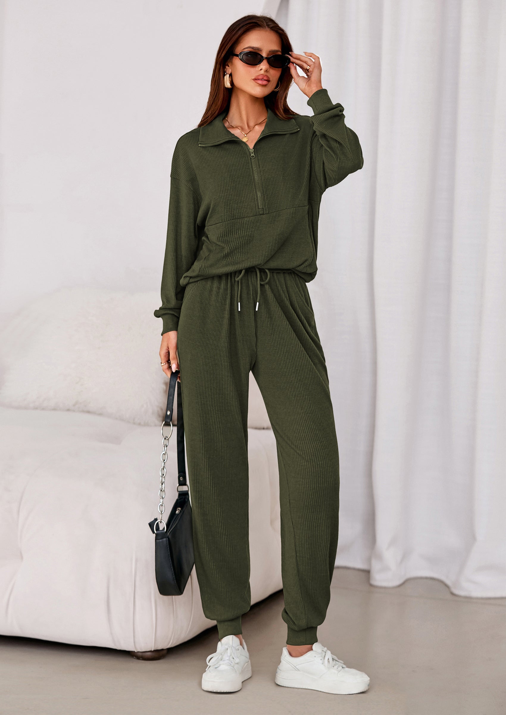 PRETTYGARDEN Women's Fall 2 Piece Lounge Sets Zip Up Sweatshirt Jogger Pants Sweat Track Suits Travel Outfit Winter Clothing