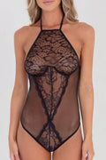 High Neck Floral Bodysuit in Black