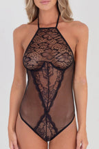 High Neck Floral Bodysuit in Black