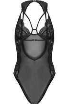Strappy Lace Harness Detail Mesh Bodysuit in Black