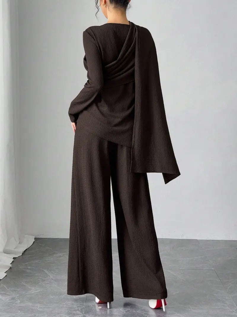 Asymmetric Design Shawl Set, High-End Casual Three-Piece